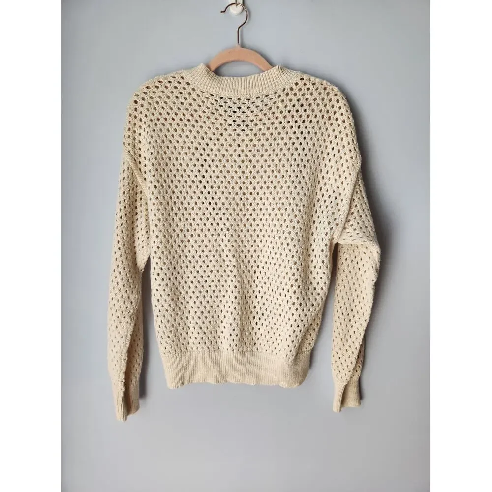 NWT Sanctuary Open Knit Bomber Jacket Cardigan Zip Up Cream M